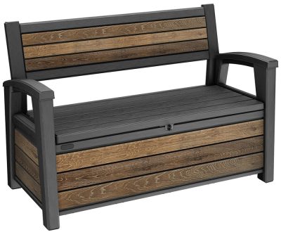 Keter DECO GARDEN kerti tároló pad – 227 L, ülőpad + tároló, walnut