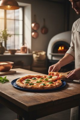 Kékvas perforált perem nélküli pizzaforma, 24 cm, de Buyer