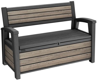 Keter DECO GARDEN kerti tároló pad – 227 L, ülőpad + tároló, Ashwood