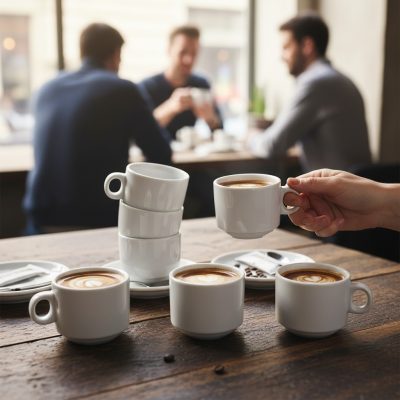 Iris hosszúkávéscsésze, 120 ml-es, 6 db-os csomag, sorolható porcelán