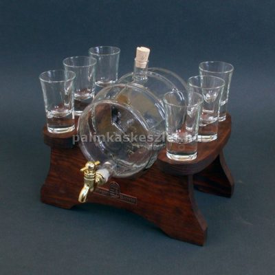 Fa Pálinkás készlet 1 Hordó - 6 Pohár barna