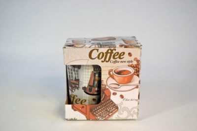 Kávés bögre színes, mintás kanállal díszdobozban Chile