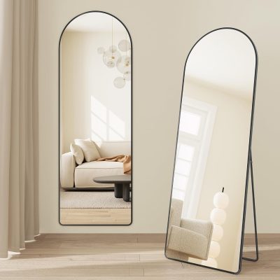 Teljes alakos tükör, íves álló padlótükör állvánnyal 160 x 50 cm, matt fekete
