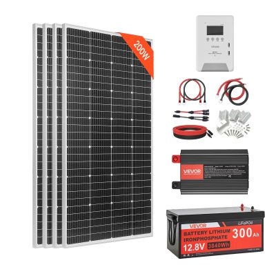 Off-grid napelem rendszer 12V 800W komplett szett 4x200W panel akkumulátorral MPPT vezérlővel és 2000W inverterrel