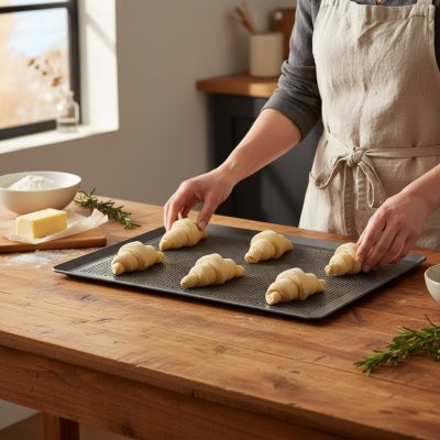 Perforált Sütőlemez, 40x30 cm, 45°felhajtás, tapadásmentes, de Buyer, alumínium