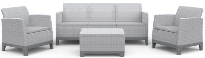 Keter SCANDI FORMA 3 személyes kerti bútor szett – 5 fős, sofa + 2 fotel + tárolós asztal, Ash grey / Storm grey