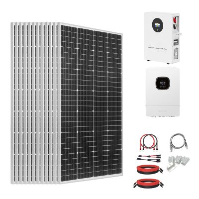 2400W 48V napelem szett, 12 db 200W-os monokristályos napelem + 51,2V 100Ah LiFePO₄ akkumulátor + 48V 5kW hibrid inverter, nagy teljesítményű, hálózaton kívüli napelem szett otthoni fészergazdaságokhoz