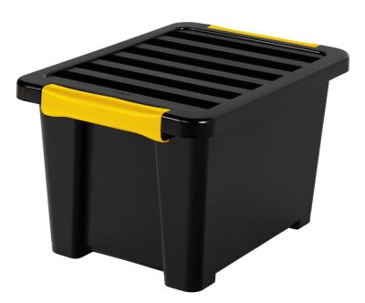 Rotho DIY EASY tároló doboz 15L – fedeles műanyag rendszerező, fekete