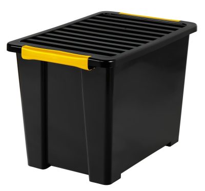 Rotho DIY EASY tároló doboz 65L – extra nagy fedeles műanyag tároló, fekete