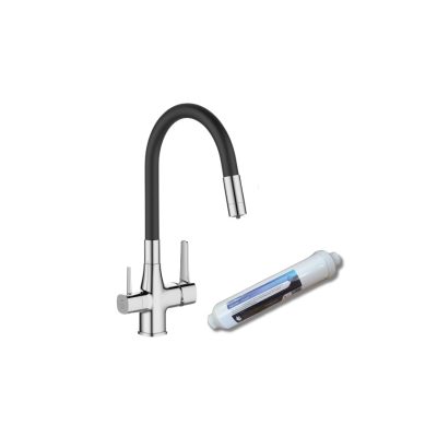 Invena Glamour konyhai csaptelep flexi kifolyócsővel, pult alá szerelhető IVÓVÍZ SZŰRŐVEL, fekete-króm 