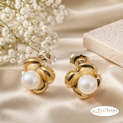 14K gold filled, antiallergén fülbevaló - Flower pearl
