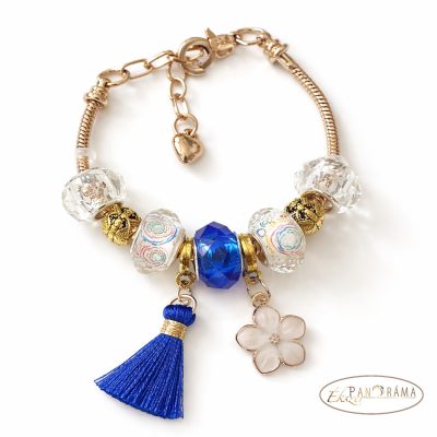 Pandorka karkötő, arany színű alapon- blue