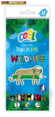 COOL BY VICTORIA Wildlife Színes ceruza készlet, háromszögletű, 12 különböző szín