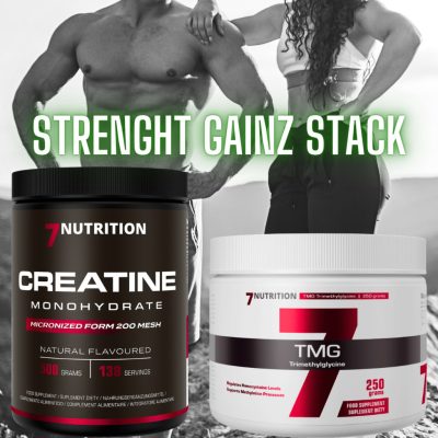 STRENGHT GAINZ STACK - Izomépítő Csomag - Nagyobb Erő & Állóképesség - Micronized Creatine Monohydrate + TMG - 750g - 7Nutrition