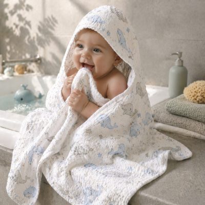 Babakifogó Bálna Kék 100% pamut