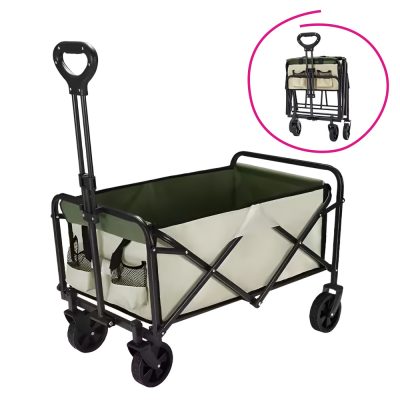 Kerti kocsi, összecsukható, bézs/zöld/fekete, KARIL