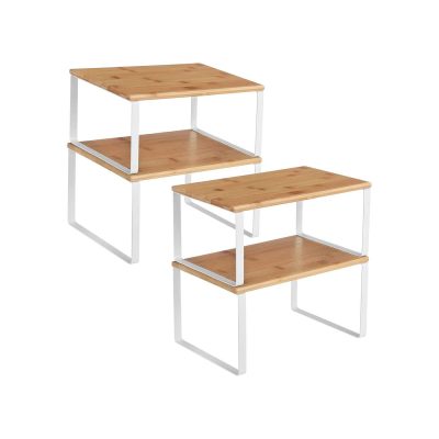 SONGMICS 4 db-os konyhai polcrendszerező szett, fém és fa, fehér/bézs