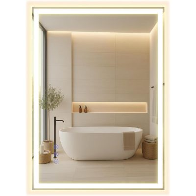 SONGMICS LED-es fürdőszobai tükör, 71x51 cm, páramentesítő funkció, fehér