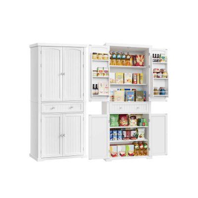 VASAGLE magas konyhai kamraszekrény, 182 cm, 4 állítható polc és fiók, fehér