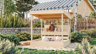 Karibu Max homokozó tetővel és sárkonyhával