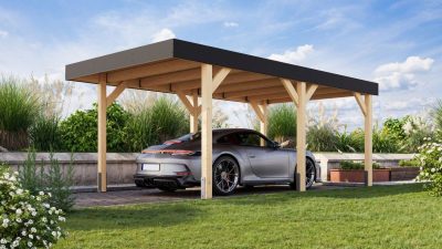 Karibu Nordic 1. egyállásos autóbeálló, fedett kocsibeálló, laminált fa, 312,5 cm x 487 cm 