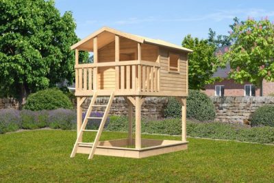 Karibu Benjamin cölöpös fa játszóház létrával, kültéri kerti játszóház, Natúr színben