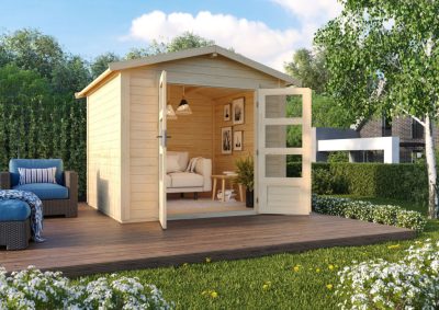 Karibu Talkau 6. Modern nyeregtetős kerti ház, natúr fából 274 cm x 274 cm