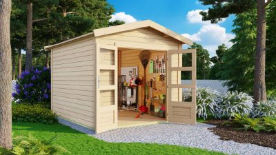 Karibu Theres 3. Nyeregtetős kerti ház, natúr fából 244 cm x 244 cm