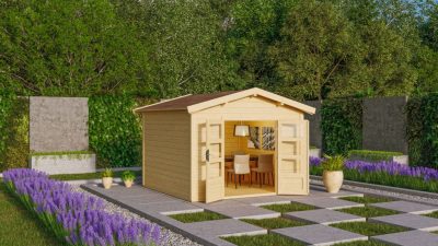 Karibu Theres 7. Nyeregtetős kerti ház, natúr fából 304 cm x 304 cm