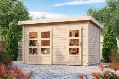 Karibu Tintrup Lapostetős, két helyiségre osztott kerti ház, natúr fából 364 cm x 244 cm