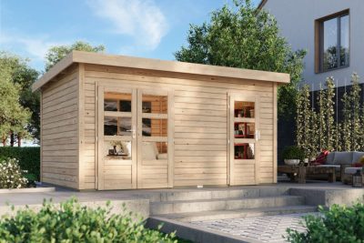 Karibu Mattrup Lapostetős, két helyiségre osztott kerti ház, natúr fából 424 cm x 274 cm