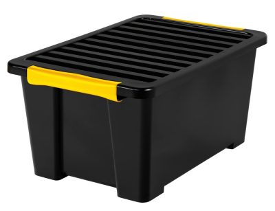 Rotho DIY EASY tároló doboz 44L – nagy fedeles műanyag tároló, fekete