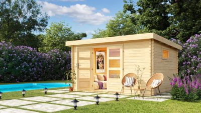 Karibu Trittau 5. Nagyméretű kerti ház 38mm-es falvastagsággal, natúr fából 387 cm x 297 cm