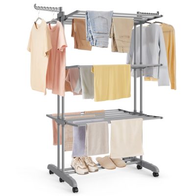 SONGMICS gurulós ruhaszárító, 4 szintes, összecsukható, rozsdamentes acél