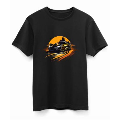 Car in sunset póló fekete