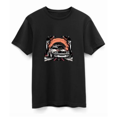 Car with dead trees póló fekete