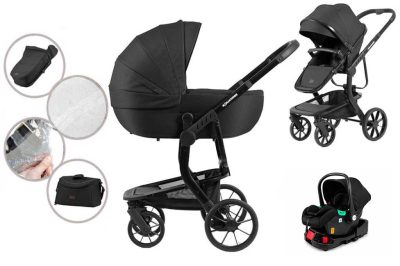 Mama Kiddies Icon 4az1ben multifunkciós babakocsi kiegészítőkkel fekete színben ISOFIX talppal + Ajándék