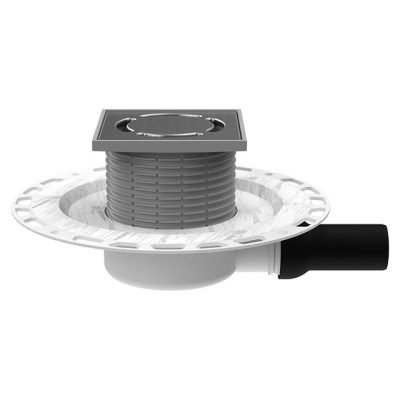 HL 90PRBLUED alacsony padlólefolyó DN 40 vízszintes kimenettel és Primus Blue szifonnal, 115x115mm ráccsal