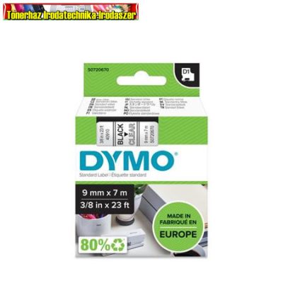Dymo D1 kazetta 9mmx7m átlátszó alapon fekete 40910 (S0720670)