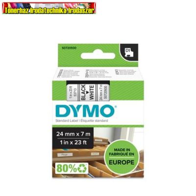 Dymo D1 kazetta (S0720930) 53713- 24mmx7m FEKETE betű/FEHÉR háttér