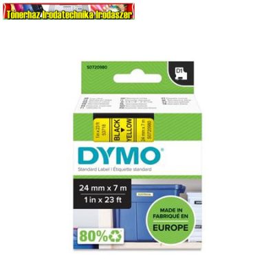 Dymo D1 kazetta (S0720980) 53718- 24mmx7m FEKETE betű/SÁRGA háttér