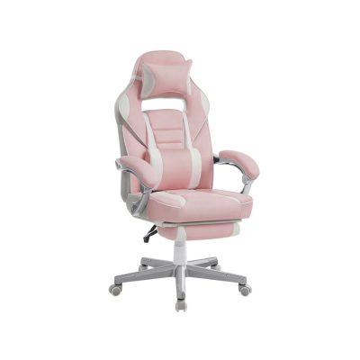 SONGMICS ergonomikus gamer szék lábtartóval, 150 kg teherbírás, pasztell rózsaszín
