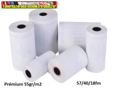 Thermo tekercs Prémium 55gr /m2 57mmx18fmx12mm hőpapír BPA mentes (thermo szalag) 100db/dob(57/40,57x40) 