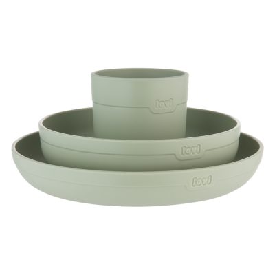 LOVI 3 részes étkészlet tányérral, tálkával és pohárral - Pistachio