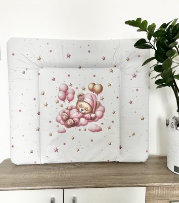 Pelenkázólap puha – Felhős maci rózsaszín, 75×85 cm | Párnázott, PVC borítású baba pelenkázó