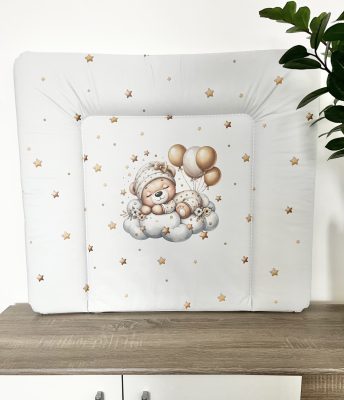 Pelenkázólap puha – Felhős maci arany, 75×85 cm | Párnázott, PVC borítású baba pelenkázó