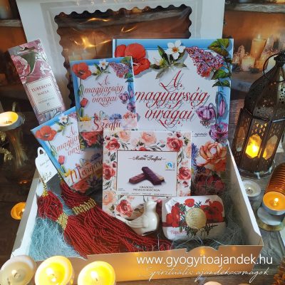 Ajándékcsomag virágmagokkal, pipacsos szappannal, kézműves nyakékkel - A magyarság virágai