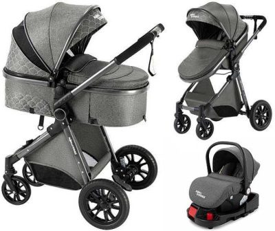Mama Kiddies® Charlie PRO 4 az 1-ben multifunkciós babakocsi kiegészítőkkel szürke színben ISOFIX talppal + ajándék