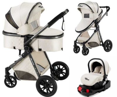Mama Kiddies® Charlie PRO 4 az 1-ben multifunkciós babakocsi kiegészítőkkel krém színben ISOFIX talppal + ajándék