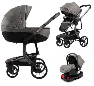 Mama Kiddies® Icon 4 az 1-ben multifunkciós babakocsi kiegészítőkkel szürke színben ISOFIX talppal + Ajándék
